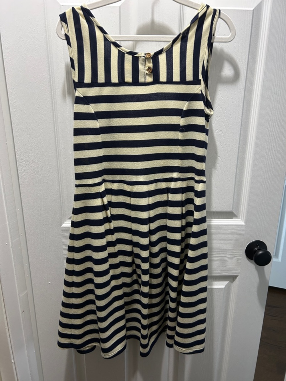 Anthropologie -Womens Navy and Cream Striped Sleeveless Dress